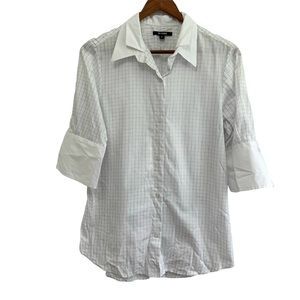 Kal Rieman Double Collar Short Sleeve Cotton Pique Shirt Windowpane Plai…